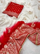 Premium Viscose Muslin Cotton Saree with Zari Weaving, Mirror Work & Fancy Lace picture