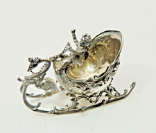 FIGURAL ROCOCCO STERLING SILVER SALT SLED WITH WINGED CHERUB AND DRAGON picture