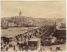 Constantinople Turkey The Galata Bridge full of people Vintage Sebah 1870c L1021 picture