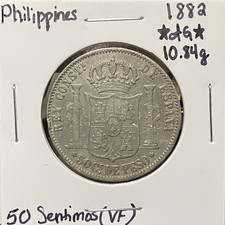 *OLD RARE SILVER* 1882 Philippines VF 50 Sentimos KM:150 .835 Fineness  picture