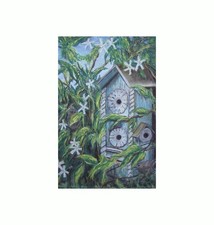 Original Bird  Artwork Garden Birdhouse Pastel  Impressionism Painting picture