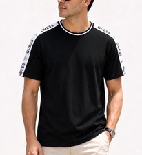 GUESS Los Angeles Men's Size XL Black Logo Tape T Shirt White Shoulder Trim NWT picture