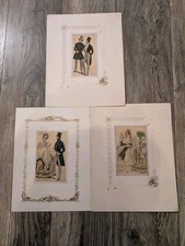 Antique 1800's Fashion Prints Matted Set Of 3 picture