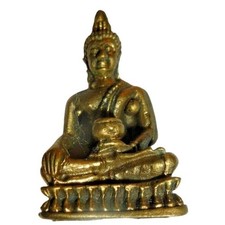 Vintage Thai Phra Kring Medicine Buddha Amulet Brass Miniature Figurine Statue picture