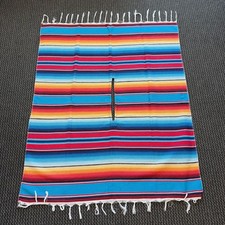 Authentic Traditional Mexican Saltillo-Style Sarape Poncho Stripes Wearable Art picture