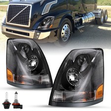 For 2004-2017 Volvo Semi Truck VN VNL Black Headlights Assembly Pair W/Bulbs picture