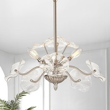 Luvkczc Modern Gold Chandelier,Vintage Brass Flower Glass Pendant Light Fixtu... picture