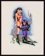 Catwoman Vampirella Jeffery Egli Pencil ink airbrush art board 11 x 14 signed picture