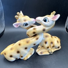 Vintage Anthropomorphic Kissing Giraffe Salt & Pepper Shakers Set MCM picture