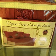 PAPAPIYAY Elegant Comfort Lace 6pcs Queen Sheet Set Red 100% Microfiber picture