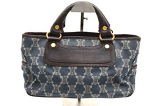 CELINE Boogie Hand Bag Paris Macadam Canvas Indigo Blue Dark Brown picture