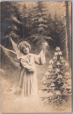Vintage 1906 CHRISTMAS Real Photo RPPC Greetings Postcard - Angel with Xmas Tree picture