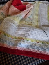 Crochet Stripe Multicolor Rectangle Throw Blanket, Handcrafted Vintage picture