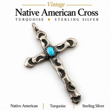 Vintage Native American 925 Sterling Silver Turquoise  Cross Pendant picture
