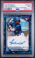 2024 Bowman Arjun Nimmala 1st Blu Lunar Ref. Auto (RC) /150 Blue Jays PSA 9 picture