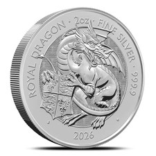 2026 - £5 UK - 2 oz .9999 Fine Silver THE ROYAL DRAGON COIN BU CHARLES IN STOCK picture