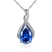 Sterling Silver Simulated Blue Sapphire September Birthstone Necklace Gift Women picture