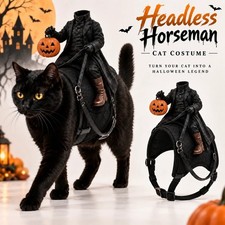 Headless Horseman Halloween Pet Costume Cat Dog Saddle Outfit Pumpkin Rider picture