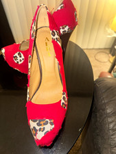 Women’s US 9 Red Leopard Animal Print Faux Suede Bow Pointed Toe Pumps picture