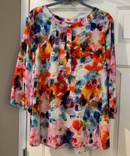 NYDJ Womens Watercolor Floral Blouse Tunic Top 3/4 Sleeve 2x picture