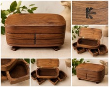 Vintage Kellams Studio Wood Jewelry Box 4 Swing Drawers Handcrafted USA picture