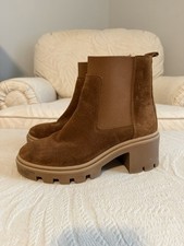 Antonio del Faria Brown Suede Chelsea Ankle Lug Boots Block Heel 8 picture