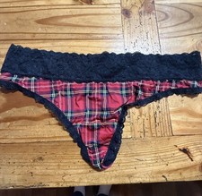Torrid Curve Women’s Wide Black Lace Trim Plaid Thong Panties NWOT Size 1x picture