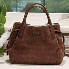 KATE SPADE DUMPLING SMALL SATCHEL CROSSBODY BAG HOBO BROWN CROCODILE SUEDE GOLD picture