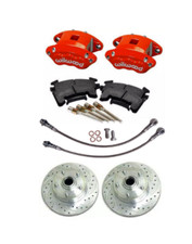1964-72 CHEVY CHEVELLE RED WILWOOD FRONT DISC KIT DRILLED SLOTTED ROTORS 52 GM picture