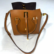 Michael Kors Collection Miranda Brown Pebbled Leather Satchel Crossbody Bag picture