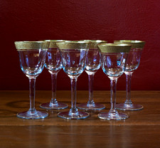 6 Vintage Tiffin-Franciscan Rambler Rose Wine Glasses Gold Encrusted Stem 14196 picture