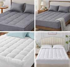 4 Inches Thick Mattress Topper Quilted Cooling Mattress Topper Pad White, Gray picture