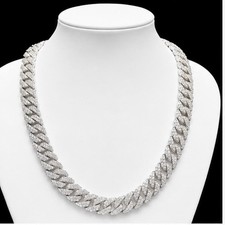 24” 3 Row Moissanite Cuban Link Chain in 925 Sterling Silver picture