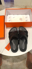 Hermès Men’s Black Leather Open Toe Crisscross Slide Sandals Sz 12 New Box picture
