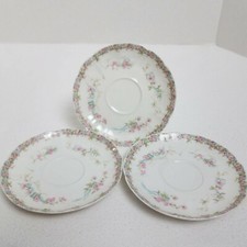 Haviland Limoges France Schleiger 57B Pink Roses Blue Scrolls Set (3) Saucers picture