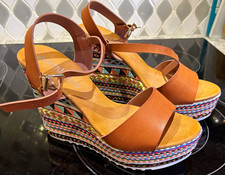 Patrizia Women's Brown/Multicolor Geometric Wedge Ankle Strap Sandals 9 picture