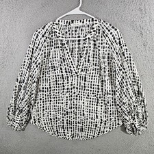 Hana San Womens Abstract Dot Print V-Neck Balloon Sleeve Blouse Size 34 picture