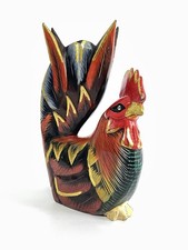 VTG Balinese Indonesia hand-carved hand-painted wooden rooster Folk Art picture