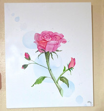 Whitney Original Signed OOAK Pink Rose Floral Watercolor Painting Unframed picture