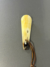 Vintage Real Horn Shoe Horn Made in England 5.5 in with Leather Lanyard picture