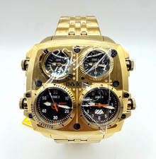 Invicta Aviator Zulu Time Men’s 50mm Black Dials Gold SS Band 4 Time Zones   picture