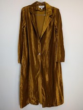 Easel Los Angeles Women Small Gold Crushed Velvet Long Duster Blazer Coat Boho picture