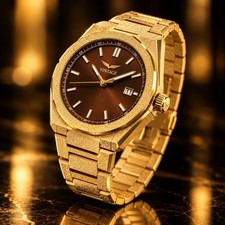 Golden Frosted Sun-ray Dial Men’s Watch, Stainless Steel, Water Resistant Watch picture