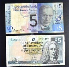 2 Scotland 5 Pound Banknotes: 2009 Clydesdale & 2010 The Royal Bank of Scotland picture
