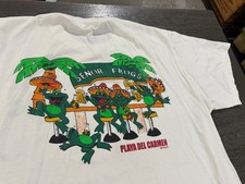 Old Senor Frogs T-Shirt Sz L White Playa Del Carmen Mexico Double Side Graphic picture