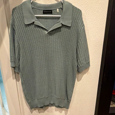 Elie Tahari Women's Green Solid Knit Collared Short Sleeve Pullover Sweater L picture
