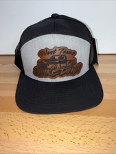 West Texas Shakedown Leather Patch 7-Panel Trucker Hat Kamel Snapback Black Gray picture