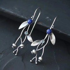 Silver Blueberry Plant Earrings Elven Style Botanical Copper Jewelry picture