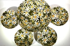 MCM 60’s Fiberglass Large Decoupage Salad Bowl & 4 Small Bowls Daisy Flowers picture