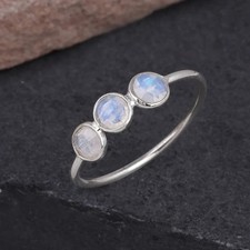 Natural Rainbow Moonstone 925 Silver Ring June Birthstone Handmade Silver Ring picture